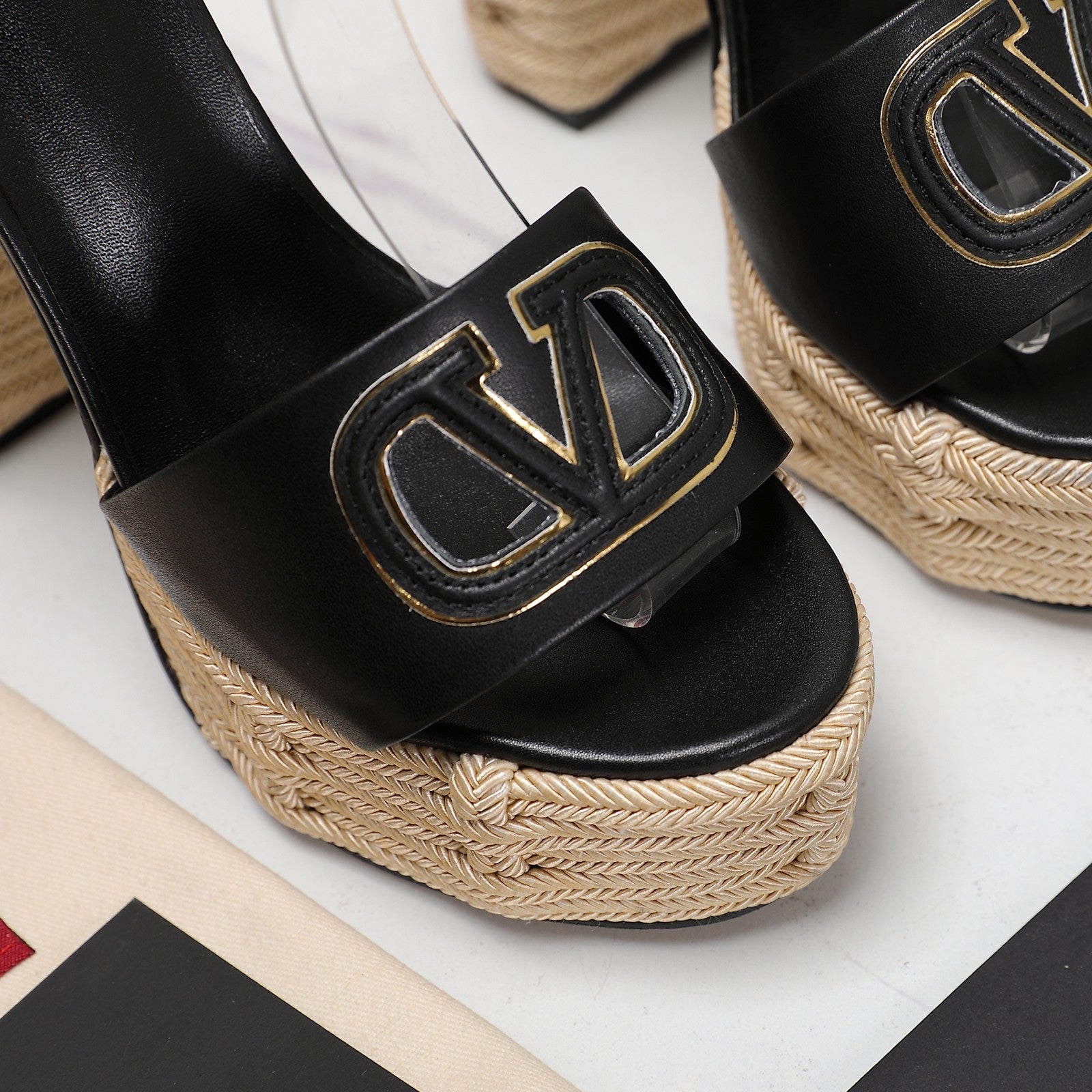 VL High-Heeled Flatform Sandals 13mm In Black Cowhide 456378