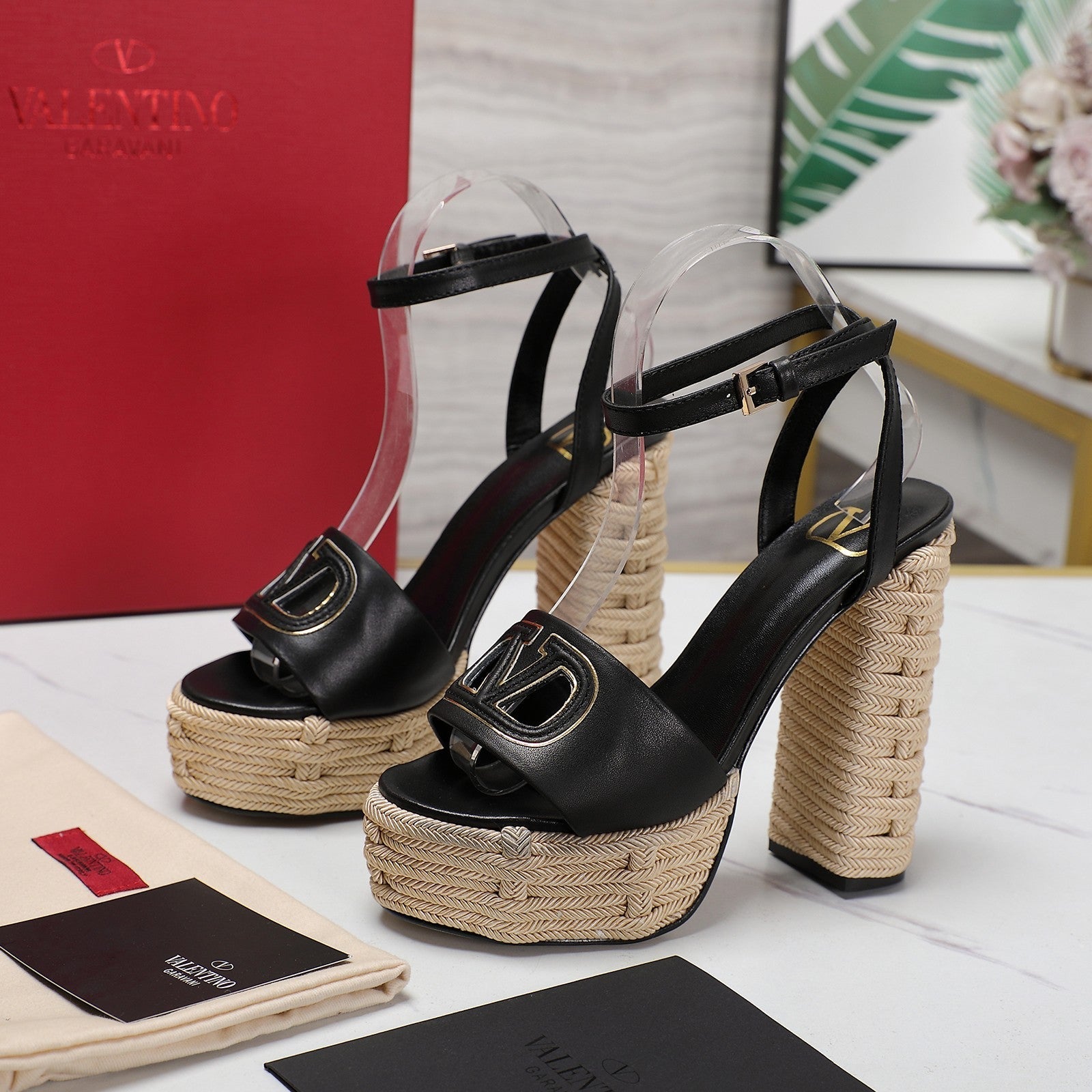 VL High-Heeled Flatform Sandals 13mm In Black Cowhide 456378