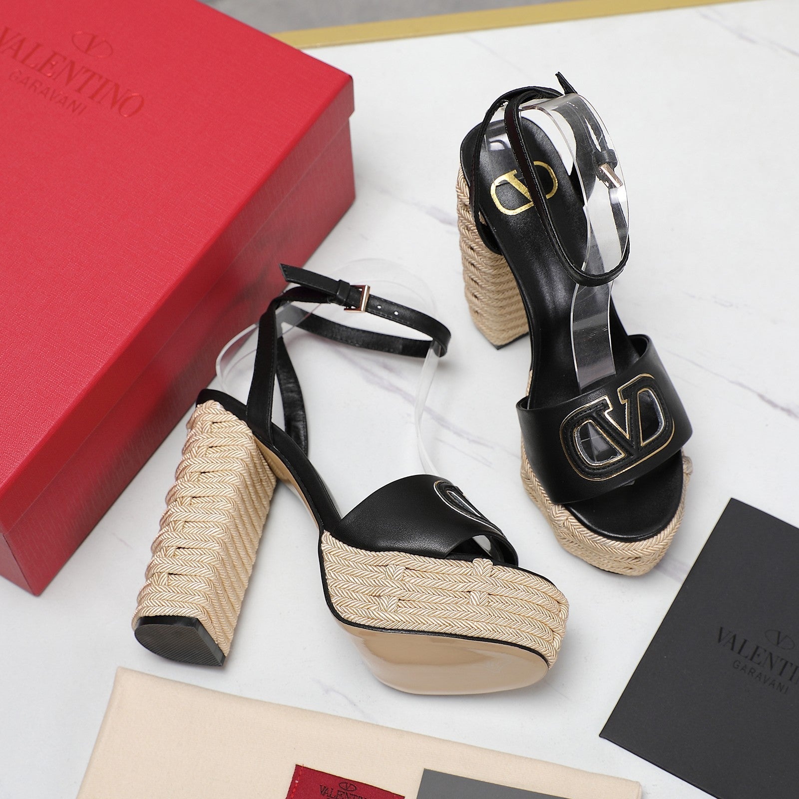 VL High-Heeled Flatform Sandals 13mm In Black Cowhide 456378
