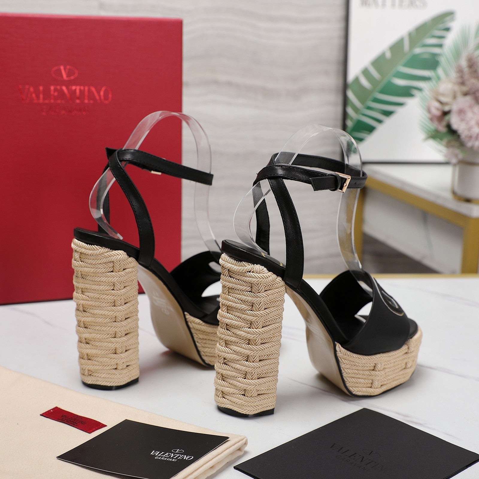 VL High-Heeled Flatform Sandals 13mm In Black Cowhide 456378