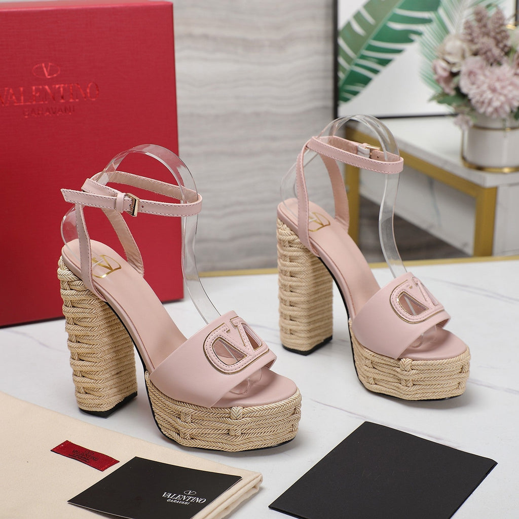 VL High-Heeled Flatform Sandals 13mm In Light Pink Cowhide 456377