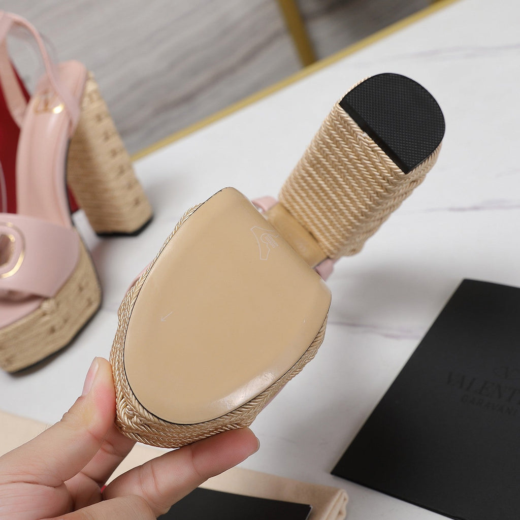 VL High-Heeled Flatform Sandals 13mm In Light Pink Cowhide 456377