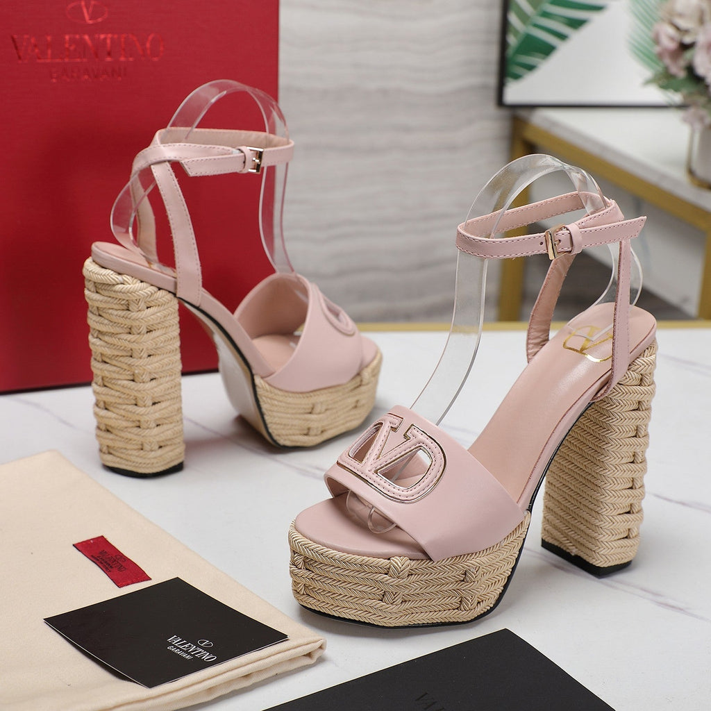VL High-Heeled Flatform Sandals 13mm In Light Pink Cowhide 456377