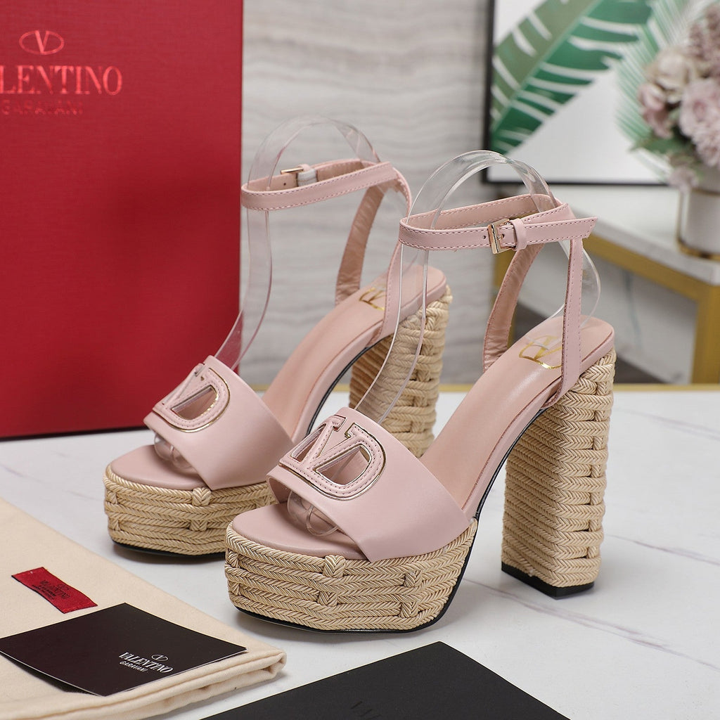 VL High-Heeled Flatform Sandals 13mm In Light Pink Cowhide 456377