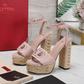 VL High-Heeled Flatform Sandals 13mm In Light Pink Cowhide 456377
