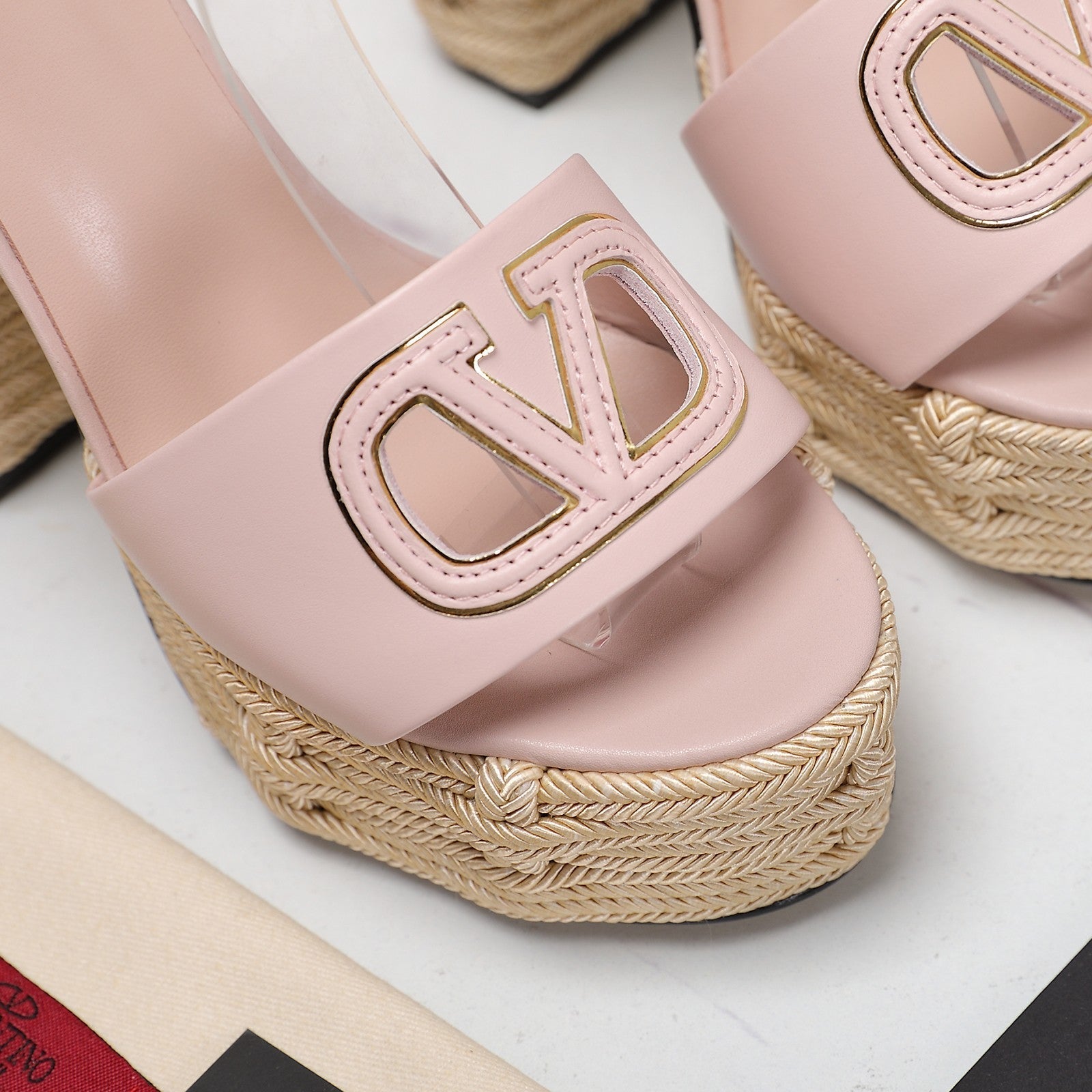 VL High-Heeled Flatform Sandals 13mm In Light Pink Cowhide 456377
