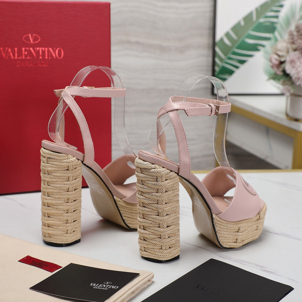 VL High-Heeled Flatform Sandals 13mm In Light Pink Cowhide 456377