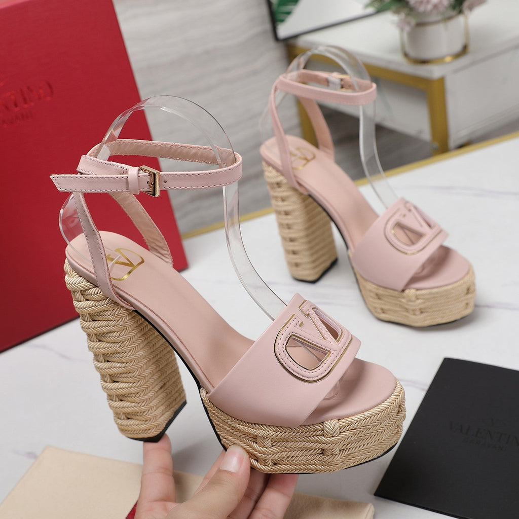 VL High-Heeled Flatform Sandals 13mm In Light Pink Cowhide 456377