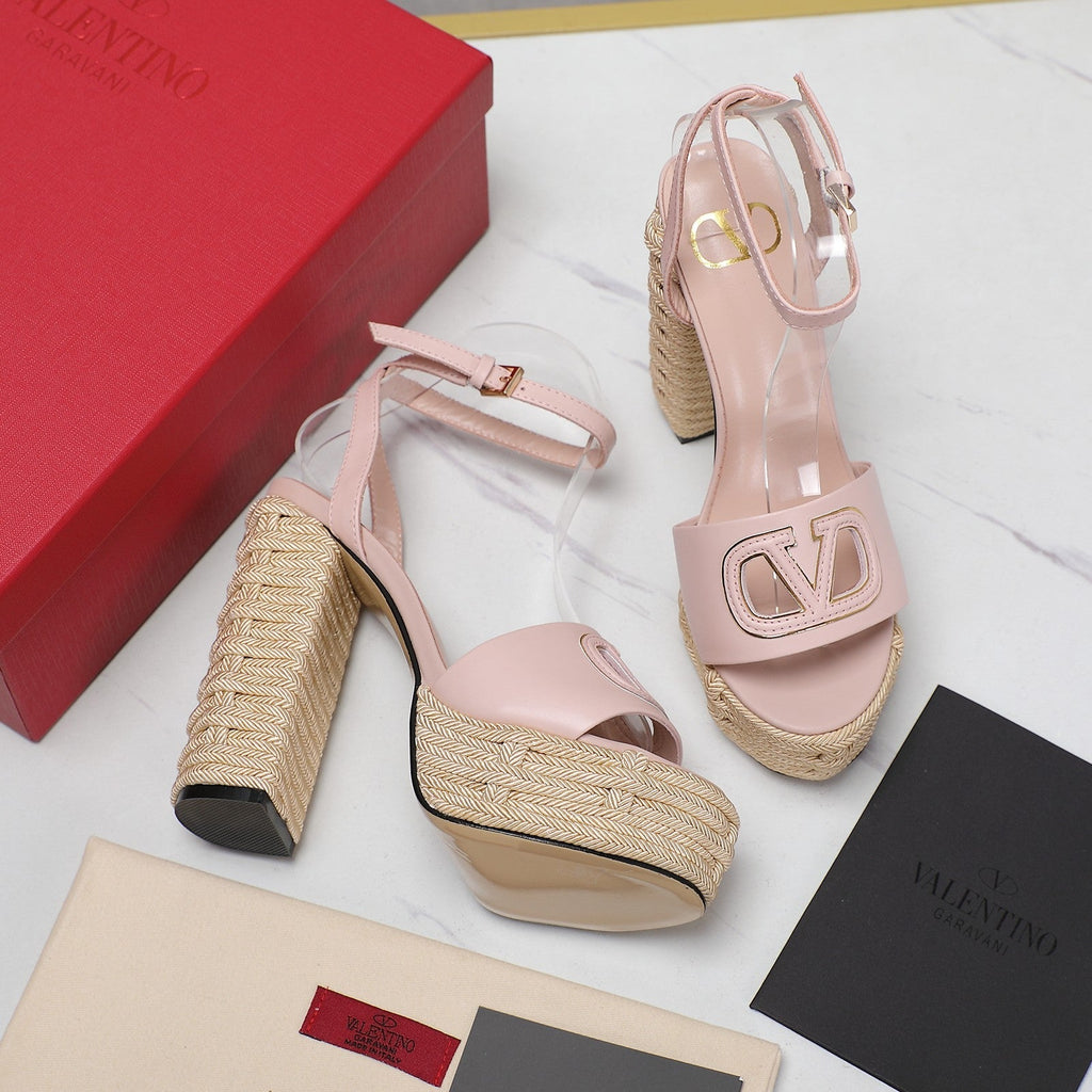 VL High-Heeled Flatform Sandals 13mm In Light Pink Cowhide 456377
