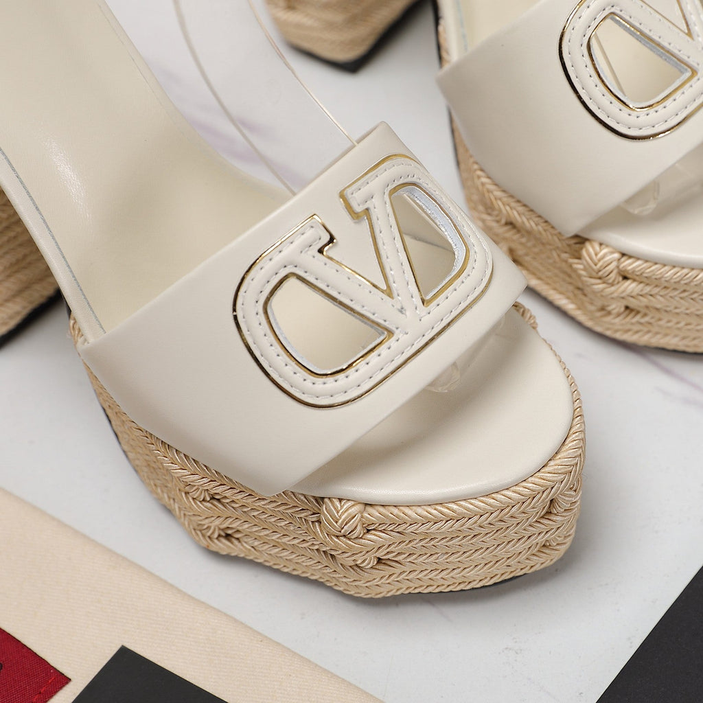 VL High-Heeled Flatform Sandals 13mm In Ivory White Cowhide 456376