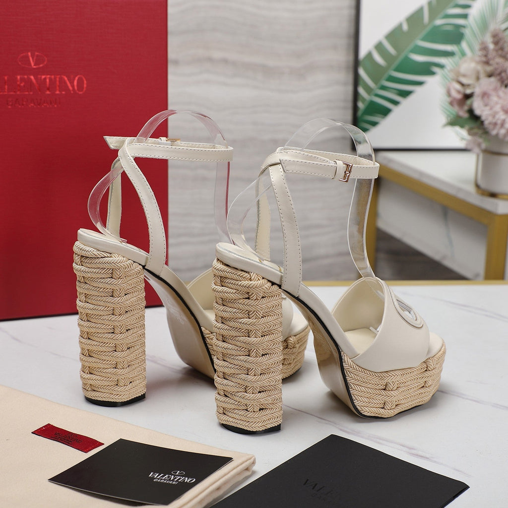 VL High-Heeled Flatform Sandals 13mm In Ivory White Cowhide 456376