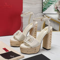 VL High-Heeled Flatform Sandals 13mm In Ivory White Cowhide 456376