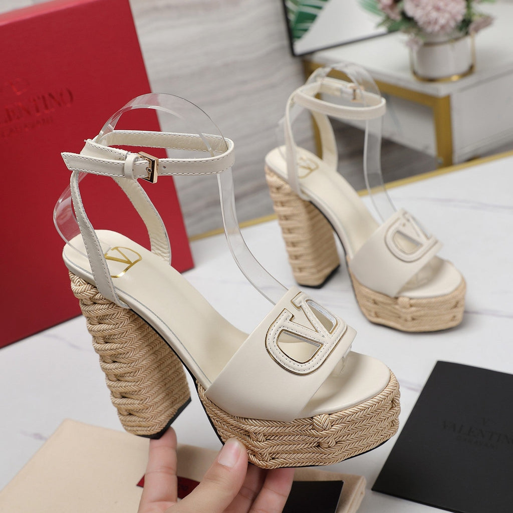 VL High-Heeled Flatform Sandals 13mm In Ivory White Cowhide 456376