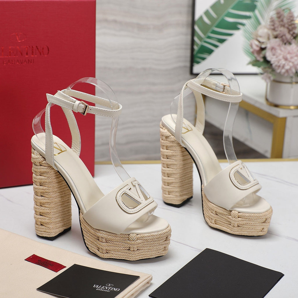 VL High-Heeled Flatform Sandals 13mm In Ivory White Cowhide 456376