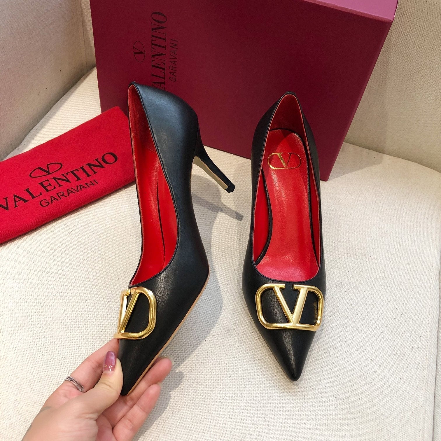 Valentino V-Buck Slingback 70 Black in Sheepskin 686111