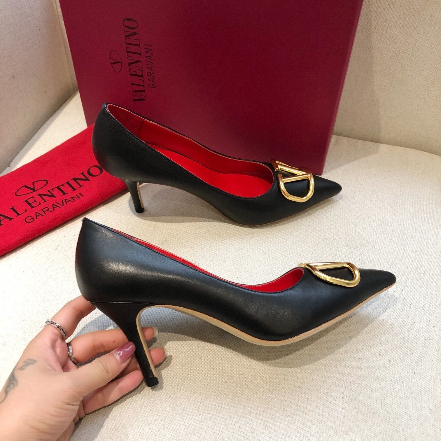 Valentino V-Buck Slingback 70 Black in Sheepskin 686111