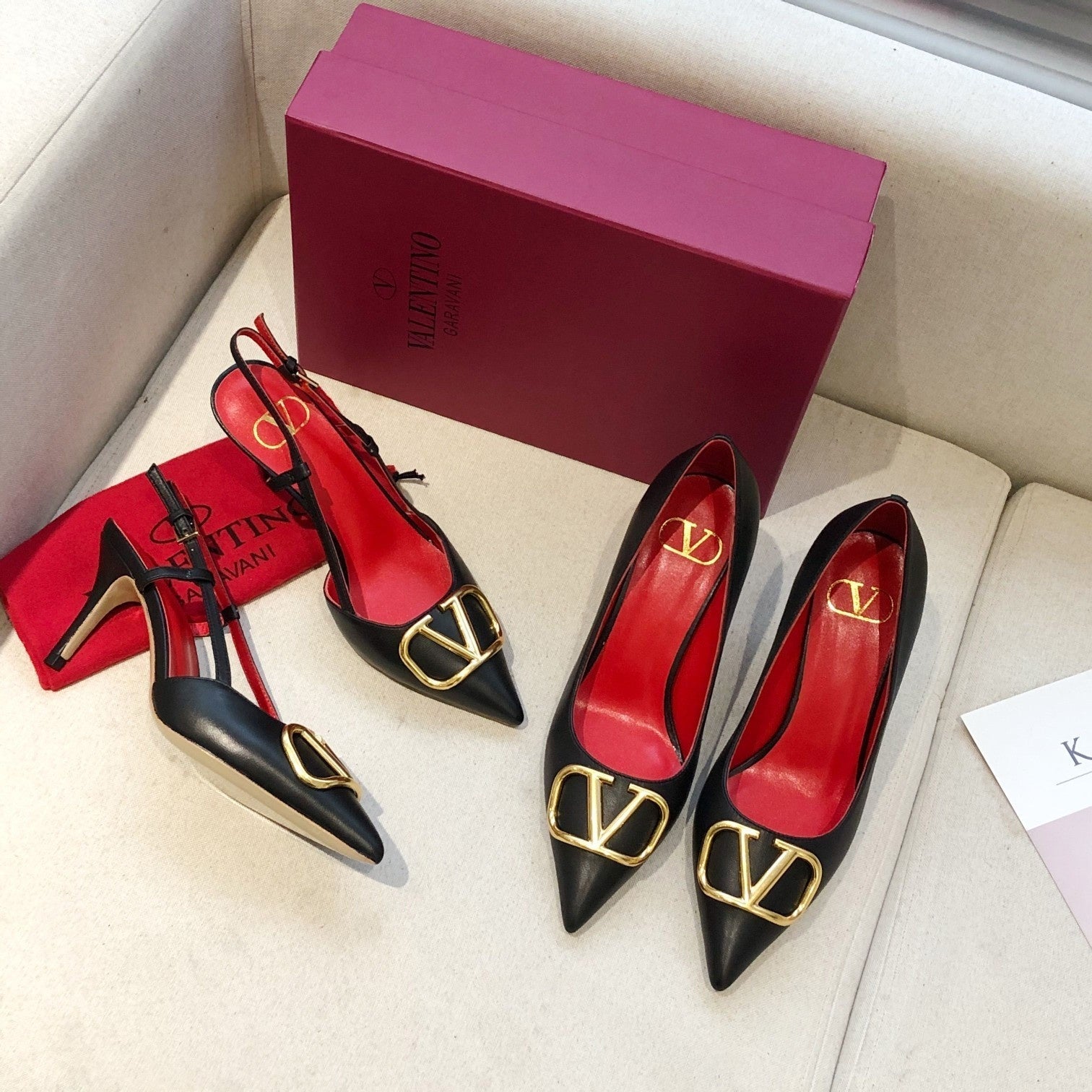 Valentino V-Buck Slingback 70 Black in Sheepskin 686111