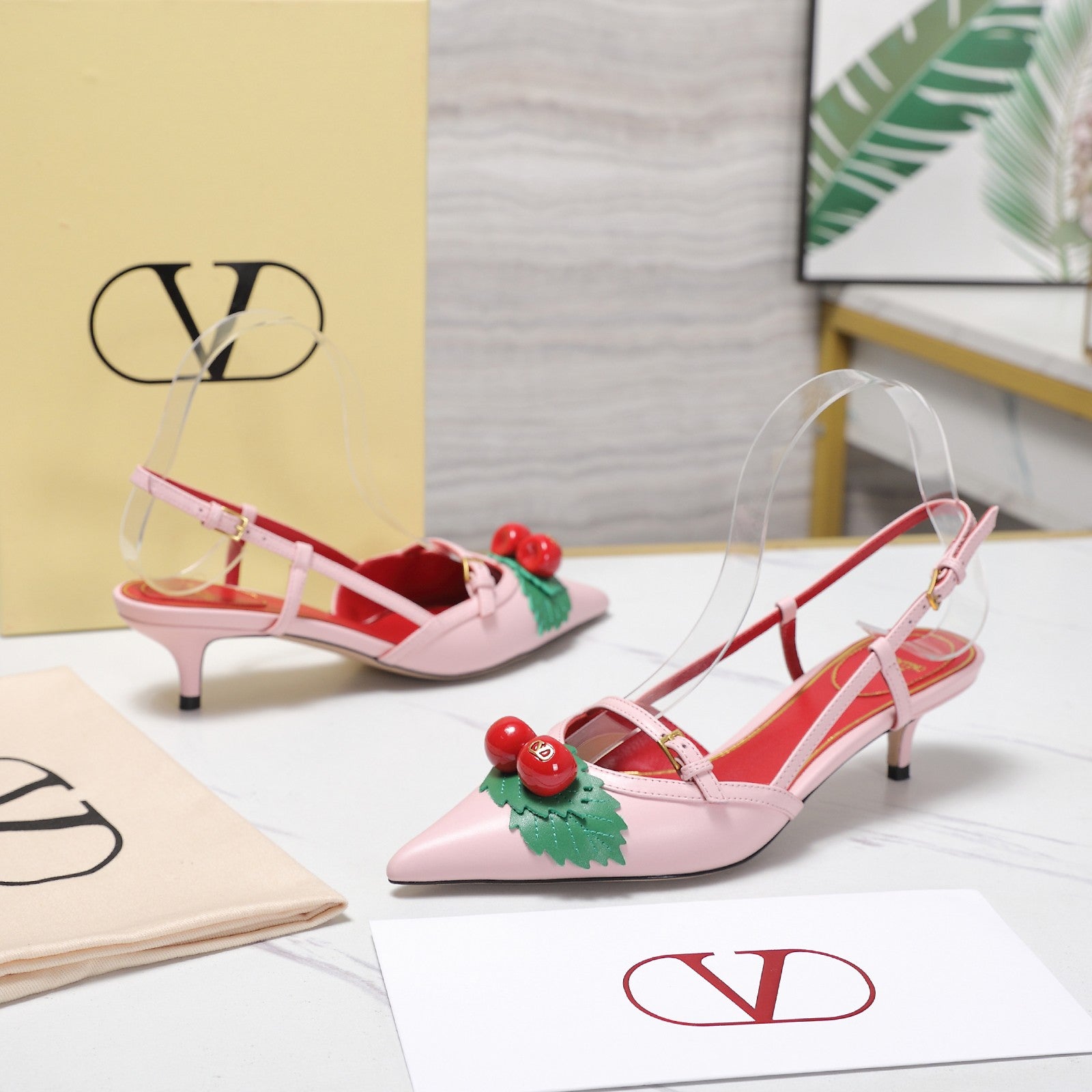 VLTN Cherryfic Slingback 4.5cm Pink Leather