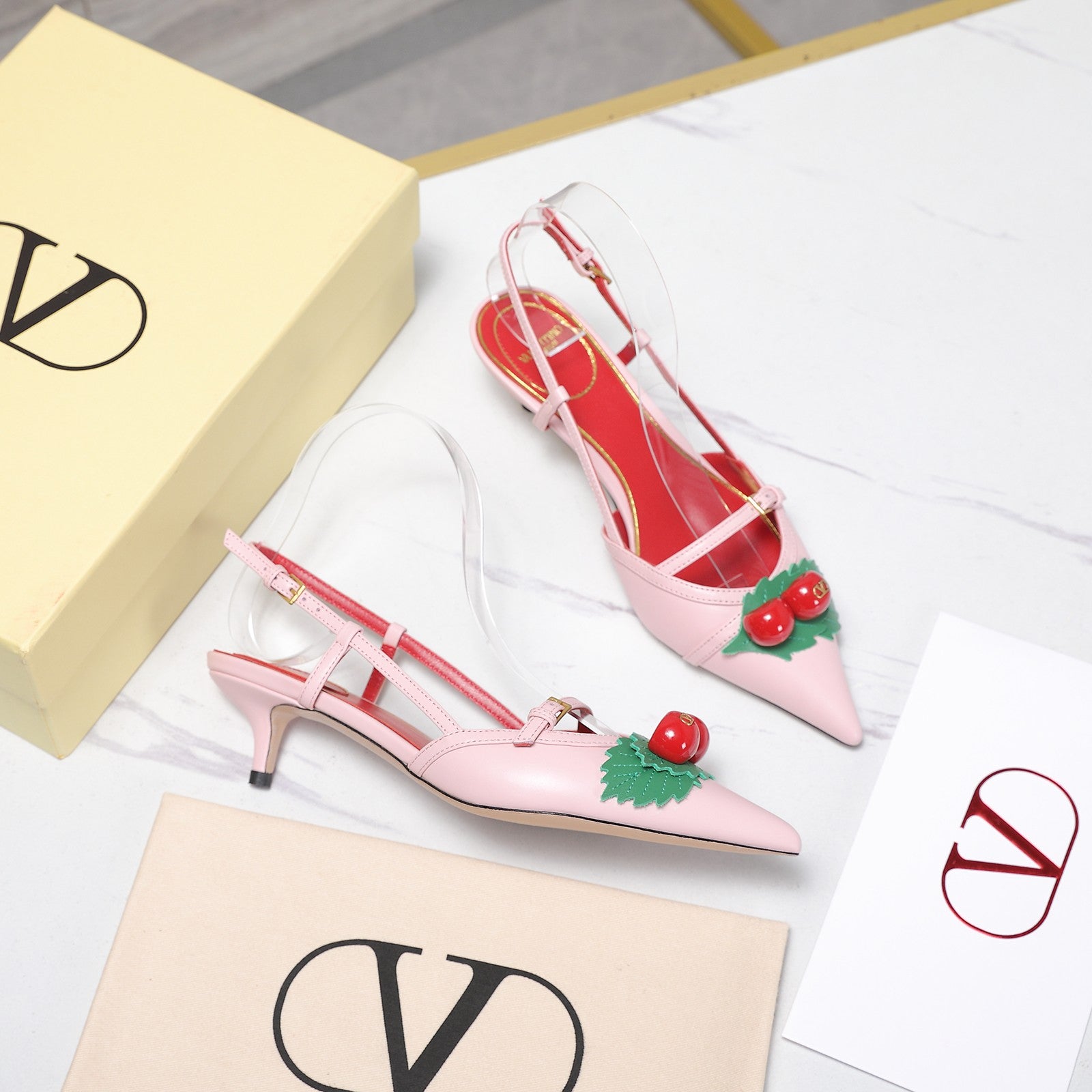 VLTN Cherryfic Slingback 4.5cm Pink Leather
