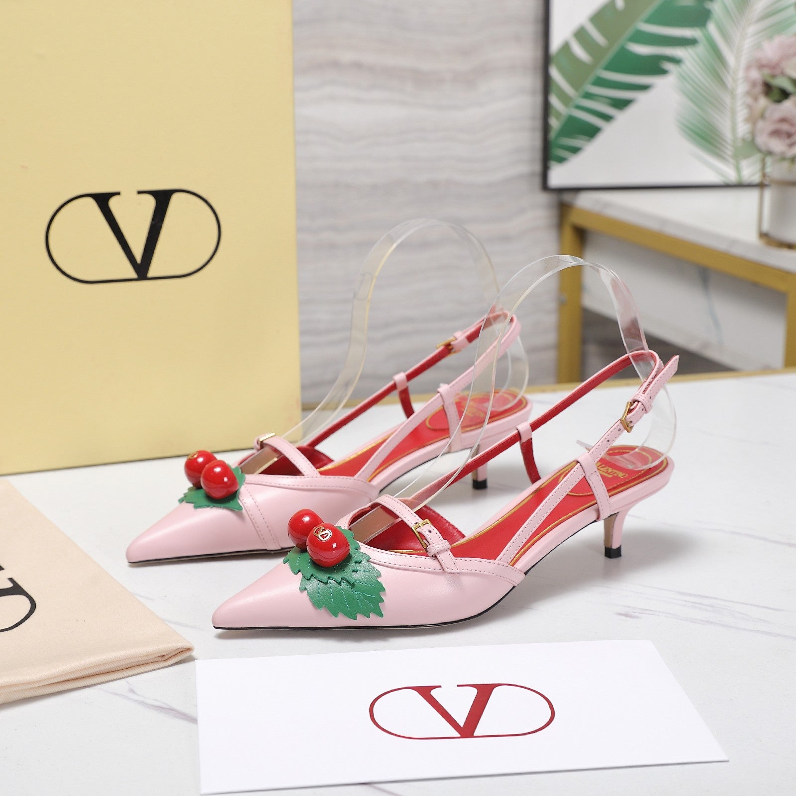 VLTN Cherryfic Slingback 4.5cm Pink Leather