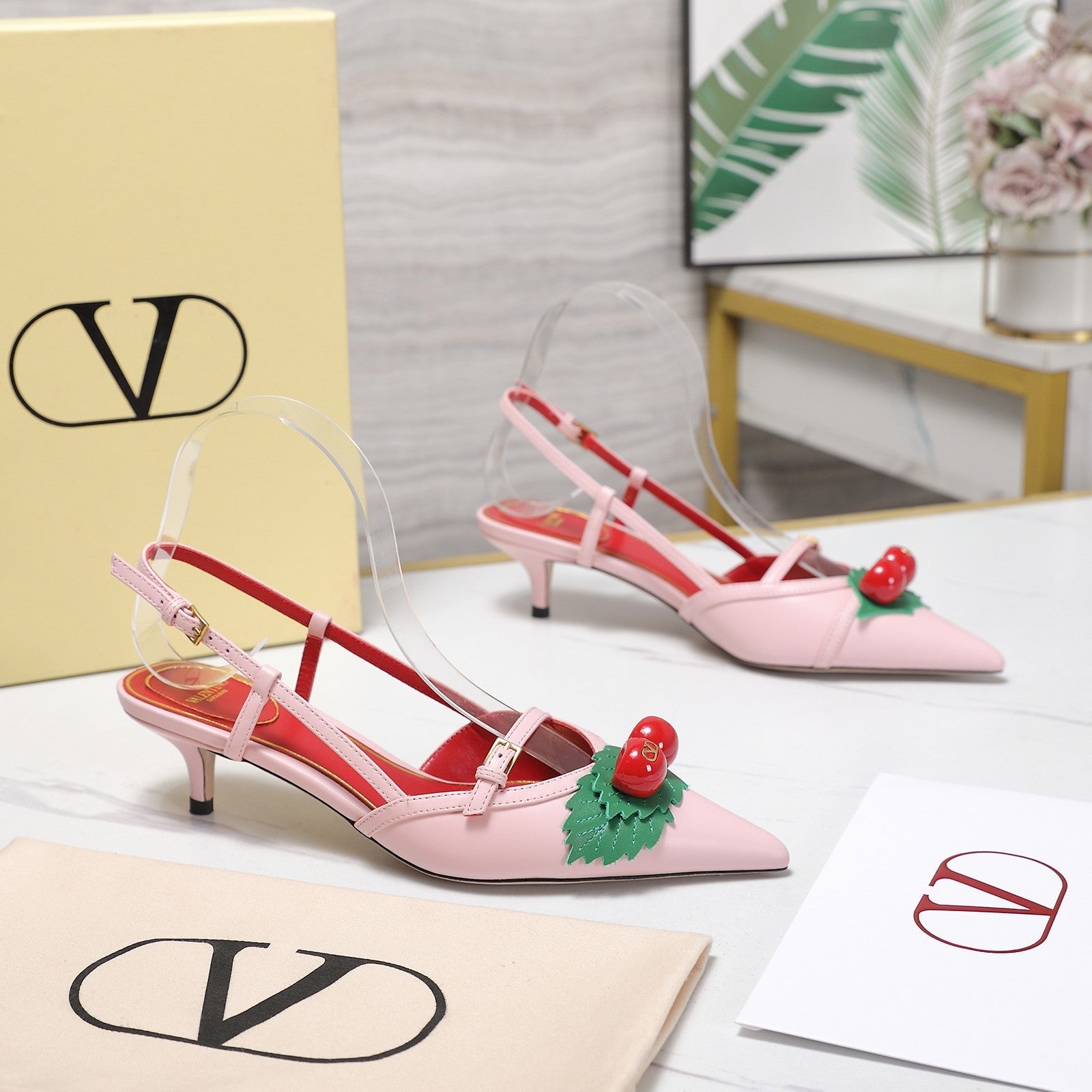VLTN Cherryfic Slingback 4.5cm Pink Leather