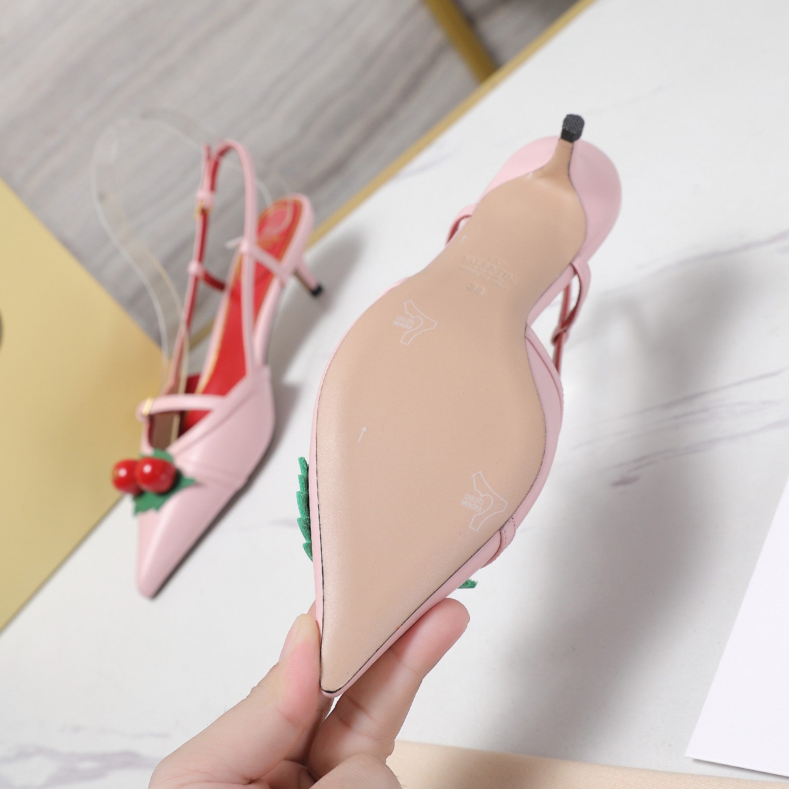 VLTN Cherryfic Slingback 4.5cm Pink Leather