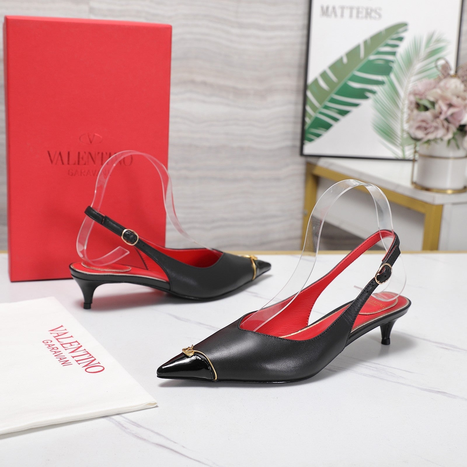 VLTN VLogo Slingback Pumps Black Lambskin Leather 913114