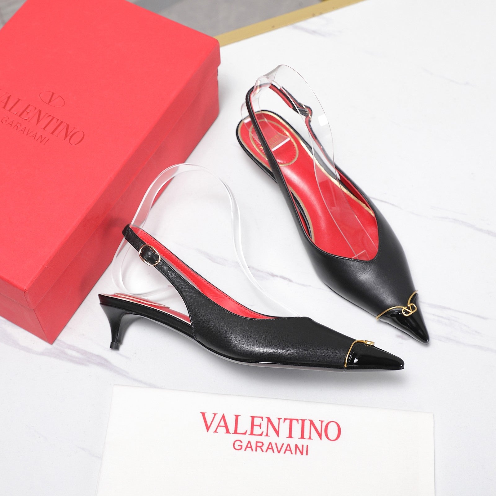 VLTN VLogo Slingback Pumps Black Lambskin Leather 913114