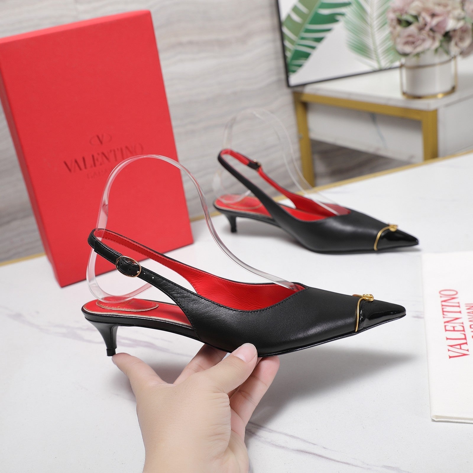VLTN VLogo Slingback Pumps Black Lambskin Leather 913114