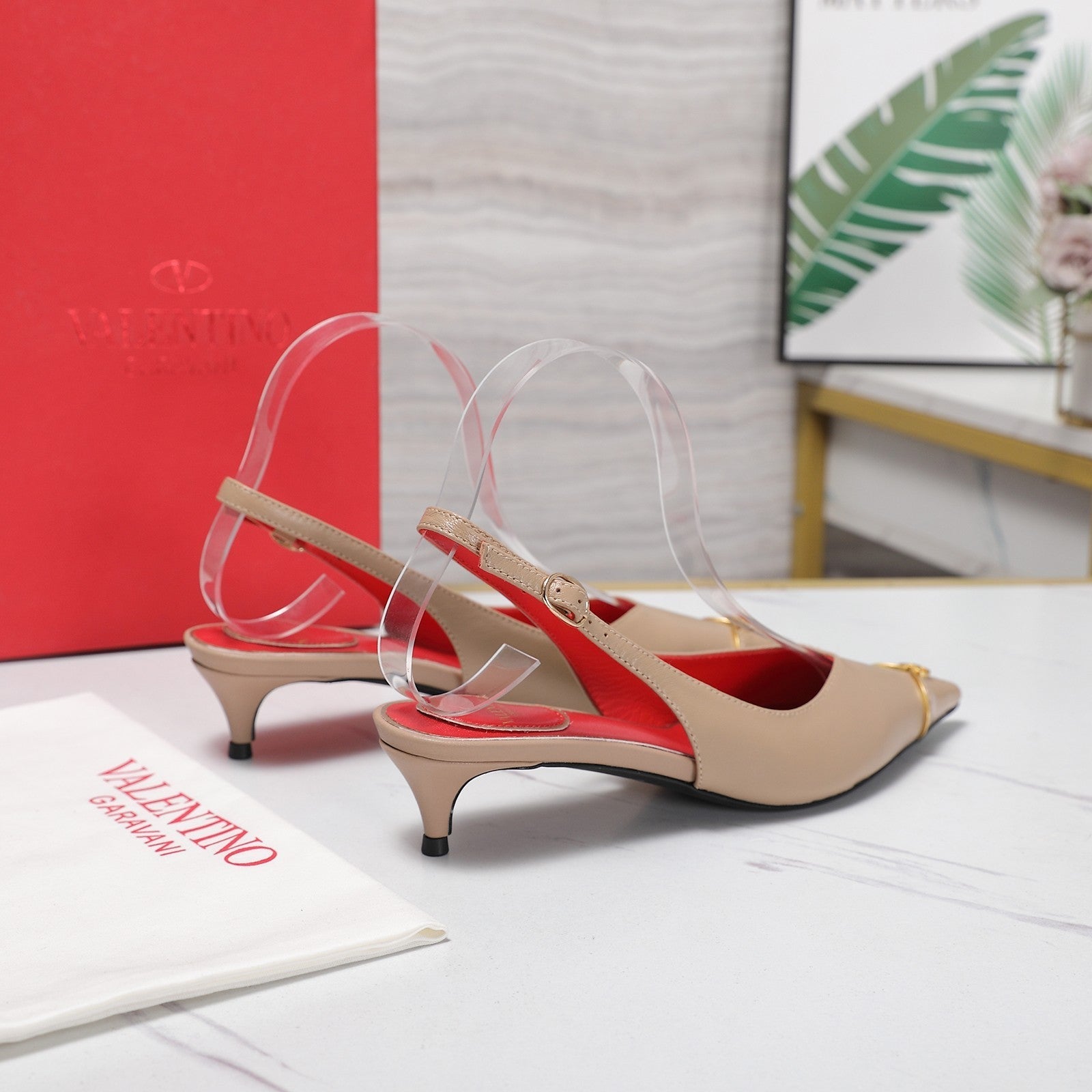 VLTN VLogo Slingback Pumps Beige Lambskin Leather 913113