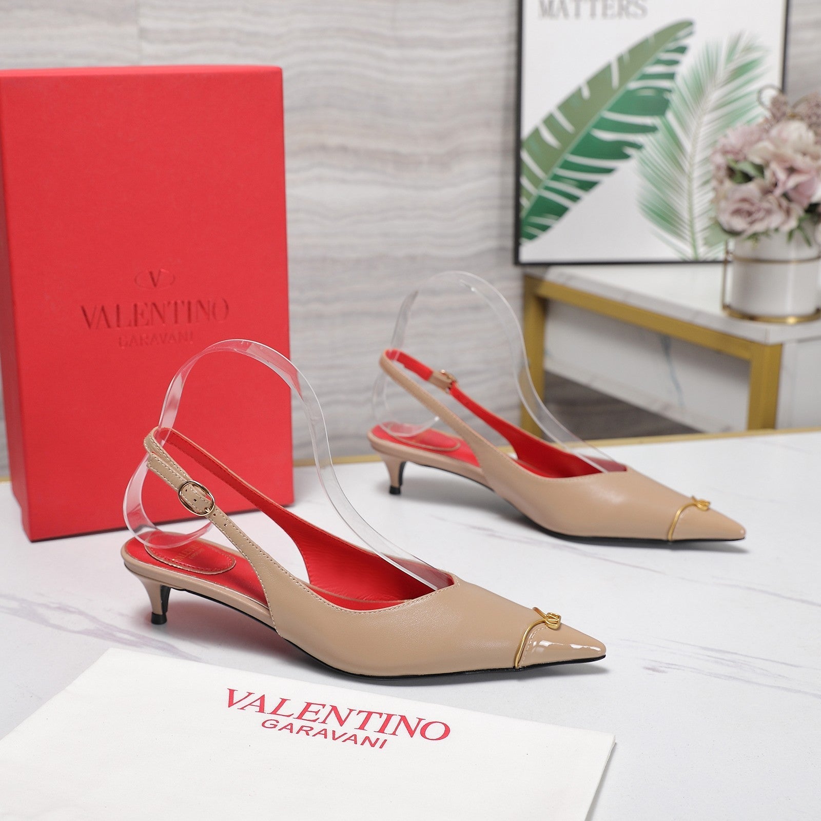 VLTN VLogo Slingback Pumps Beige Lambskin Leather 913113