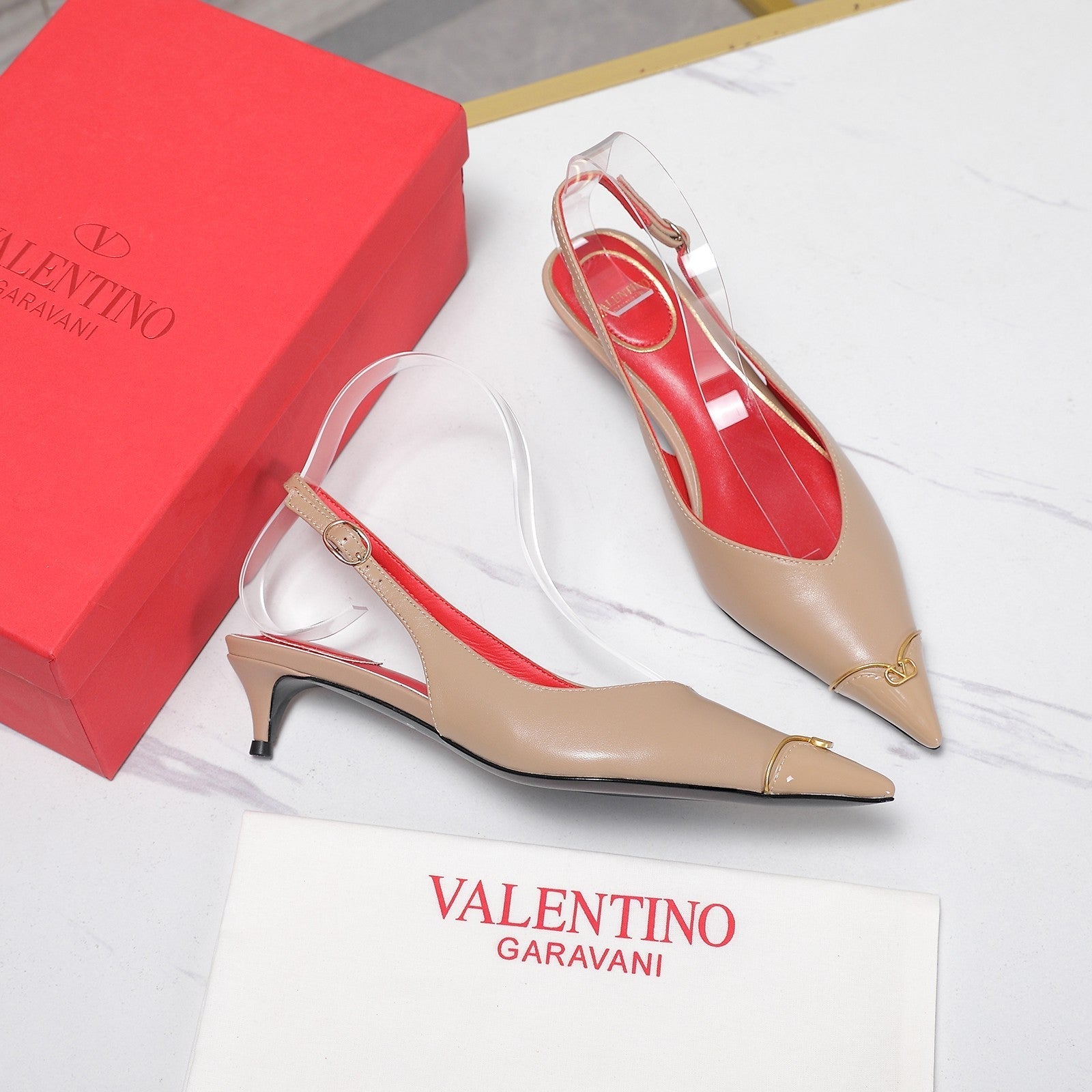 VLTN VLogo Slingback Pumps Beige Lambskin Leather 913113
