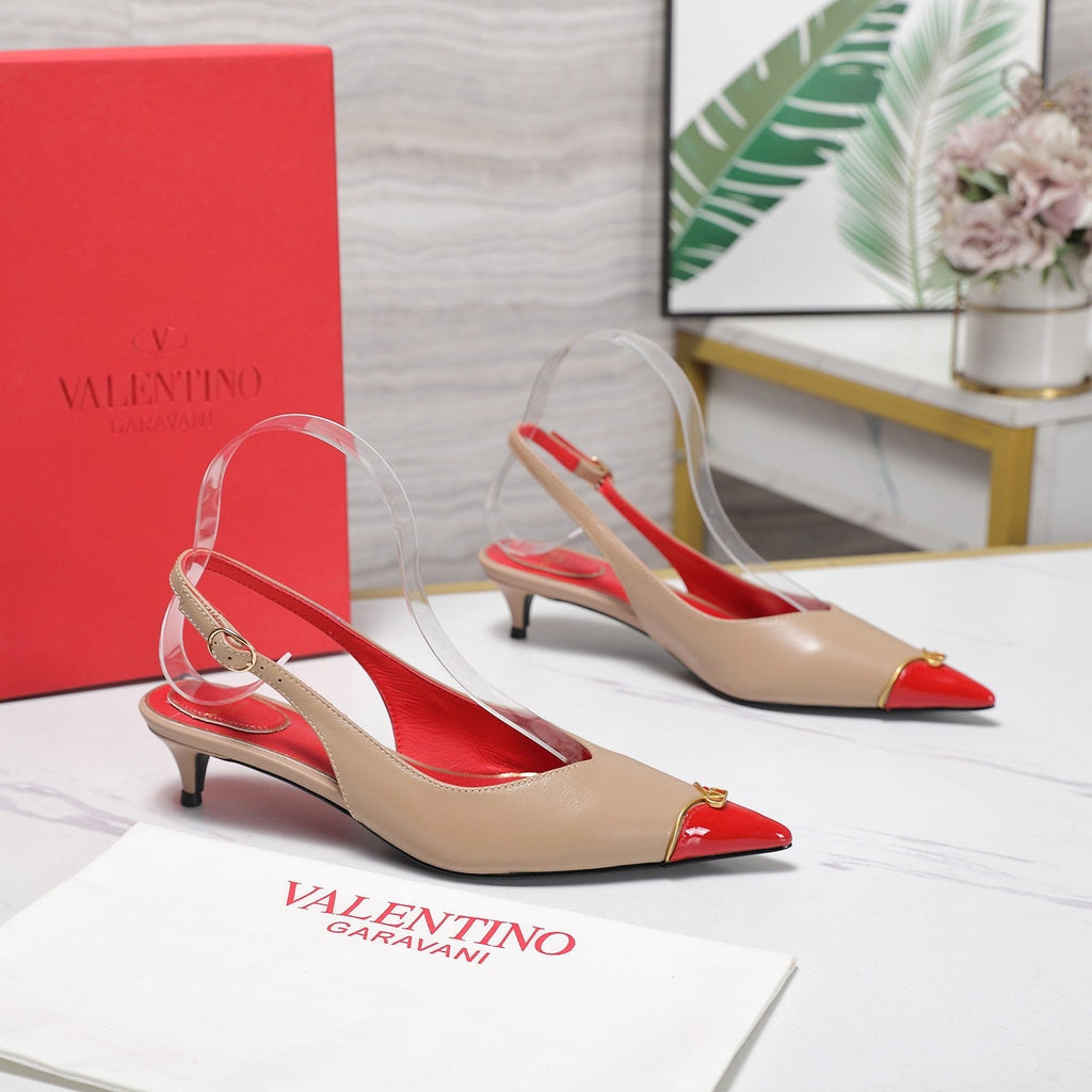 VLTN VLogo Slingback Pumps Beige Red Leather 913112