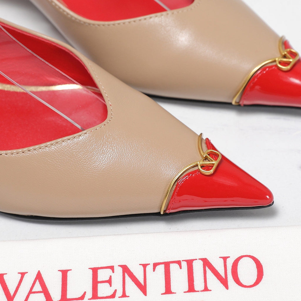 VLTN VLogo Slingback Pumps Beige Red Leather 913112