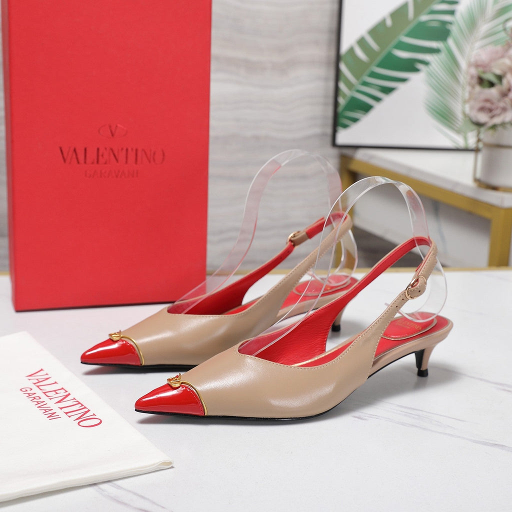 VLTN VLogo Slingback Pumps Beige Red Leather 913112