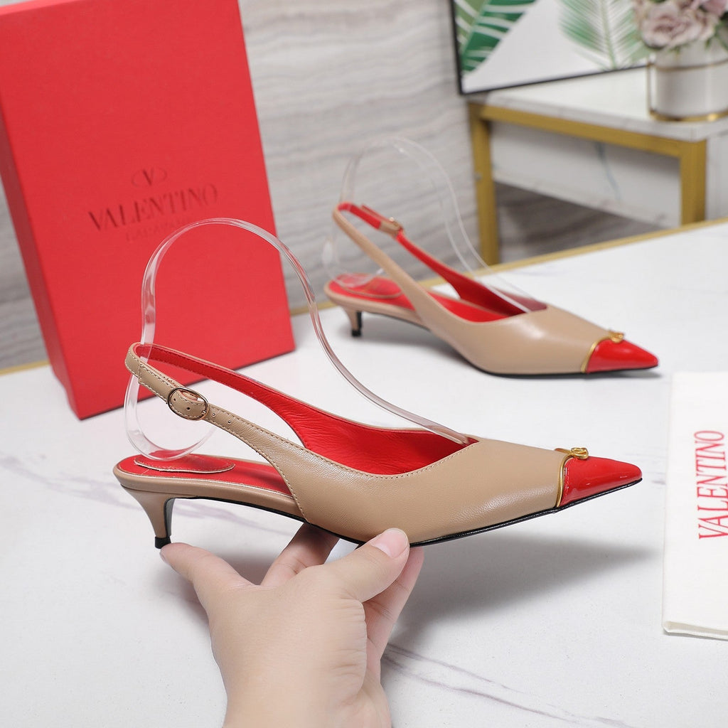 VLTN VLogo Slingback Pumps Beige Red Leather 913112