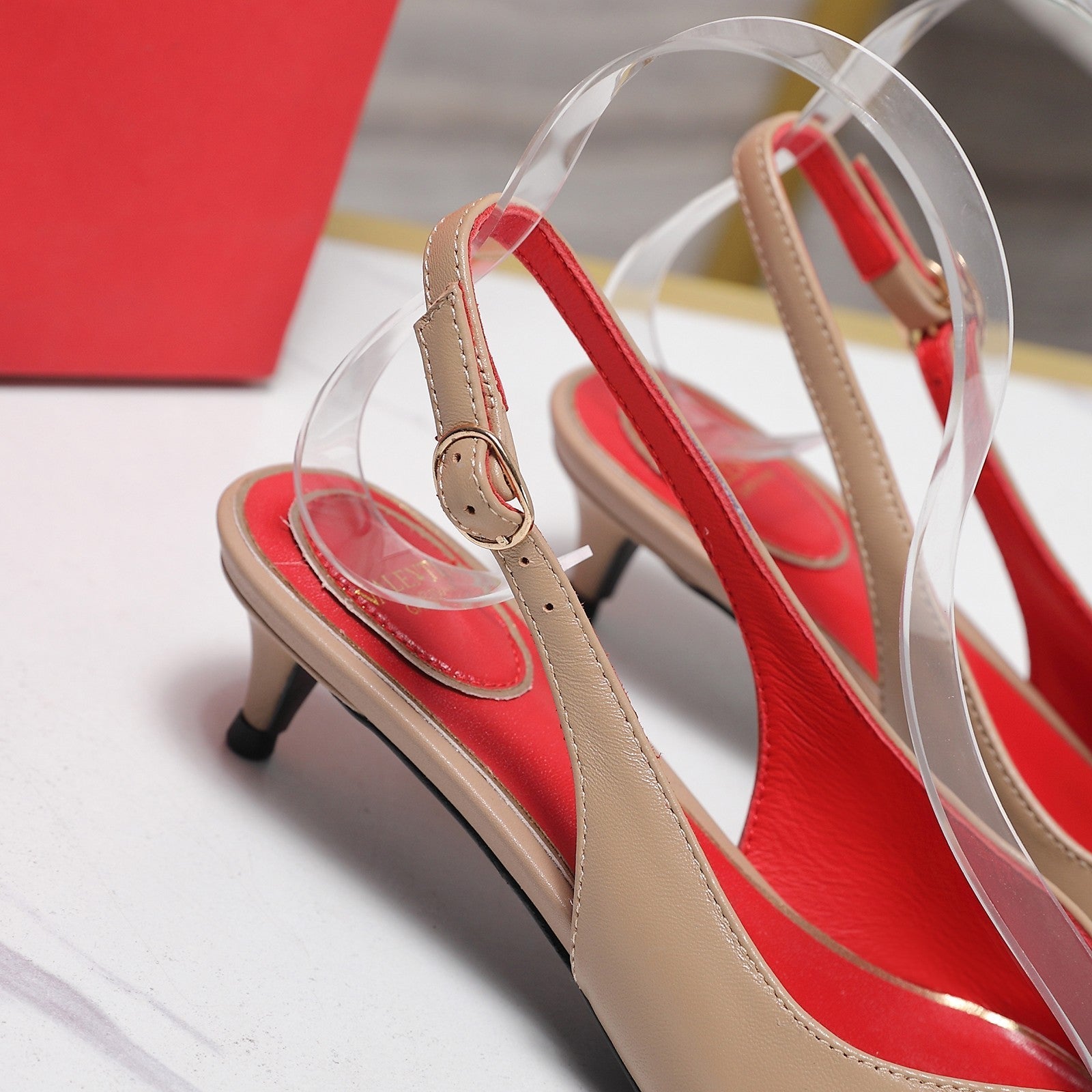 VLTN VLogo Slingback Pumps Beige Red Leather 913112