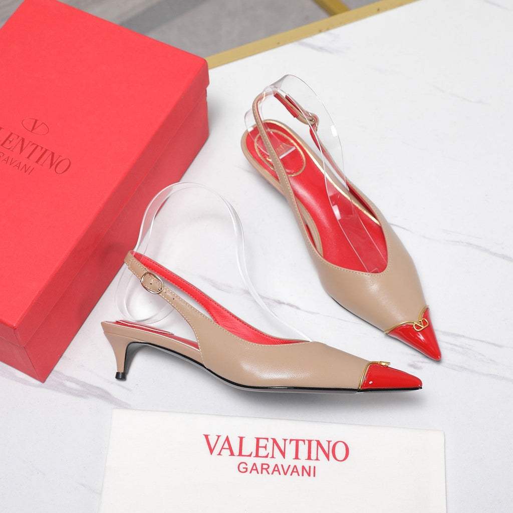 VLTN VLogo Slingback Pumps Beige Red Leather 913112