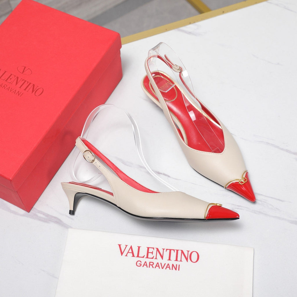 VLTN VLogo Slingback Pumps Cream Red Leather 913111