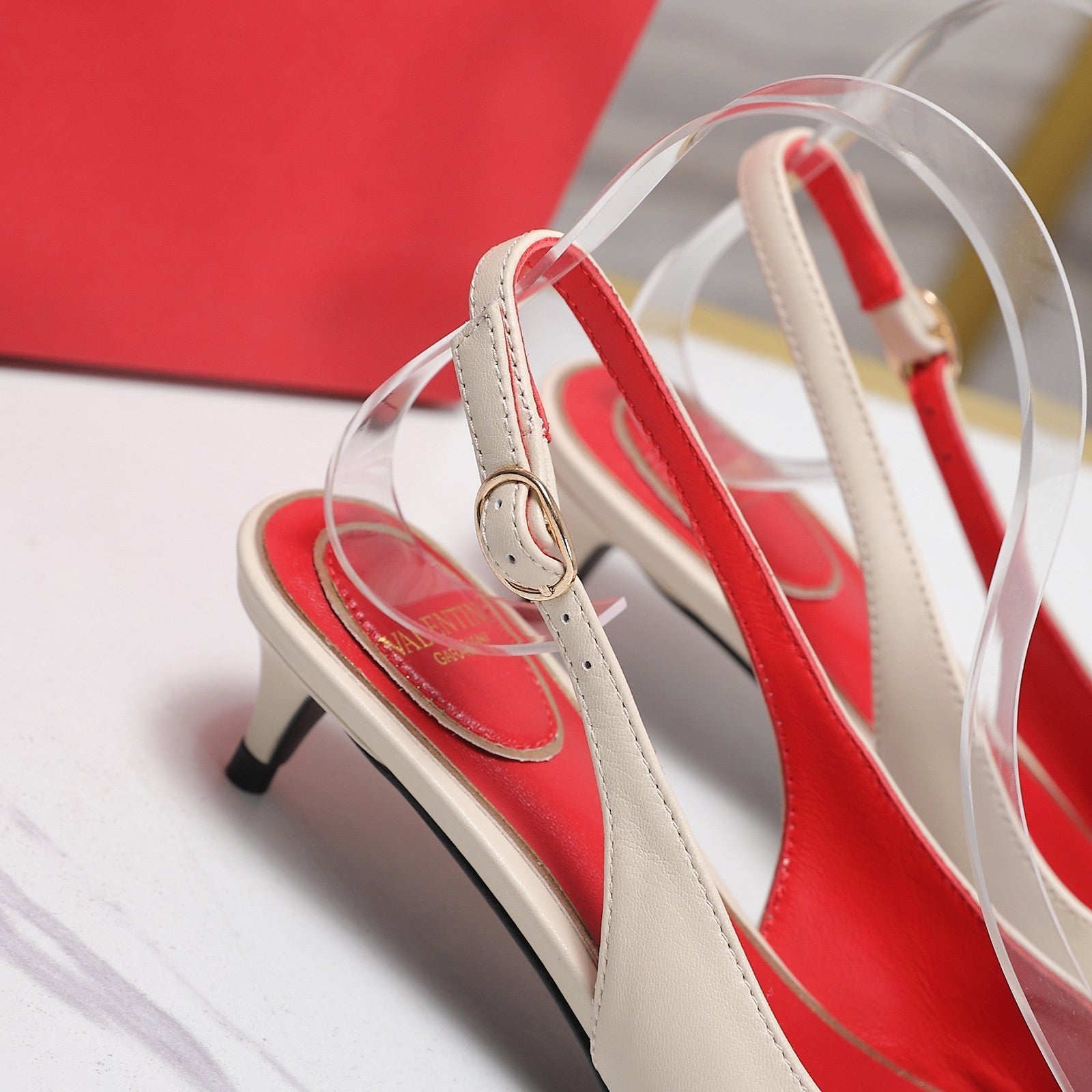 VLTN VLogo Slingback Pumps Cream Red Leather 913111