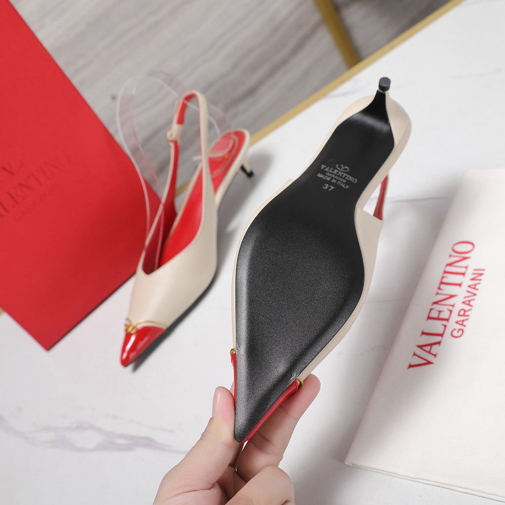 VLTN VLogo Slingback Pumps Cream Red Leather 913111