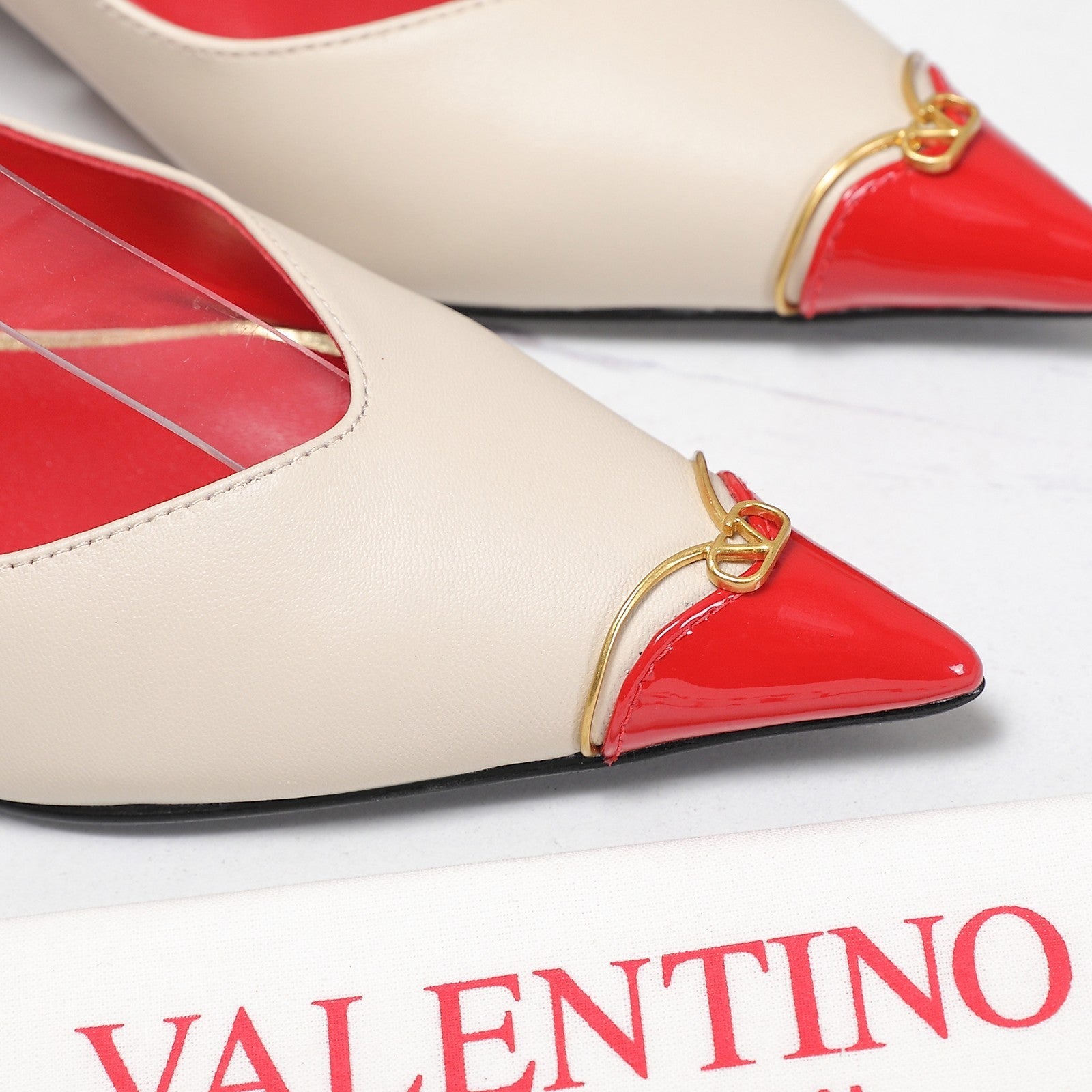 VLTN VLogo Slingback Pumps Cream Red Leather 913111