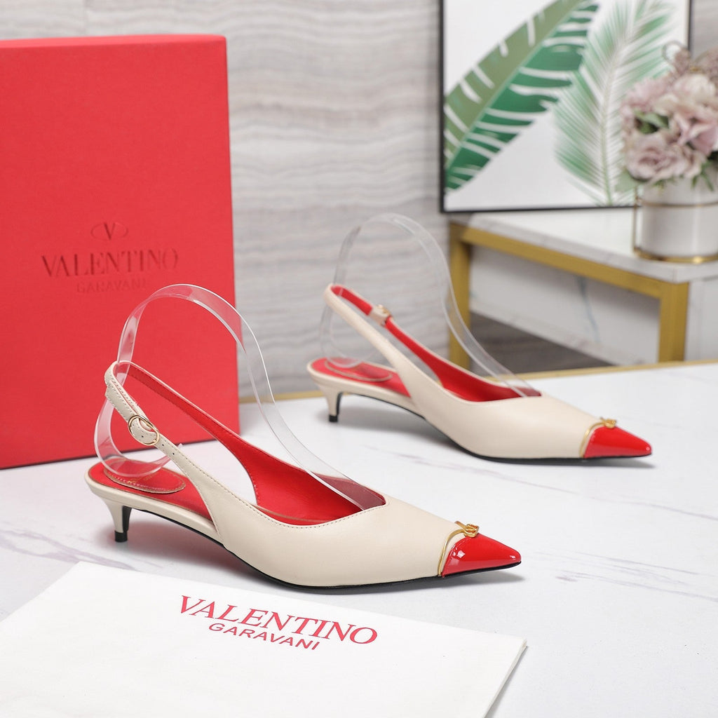VLTN VLogo Slingback Pumps Cream Red Leather 913111