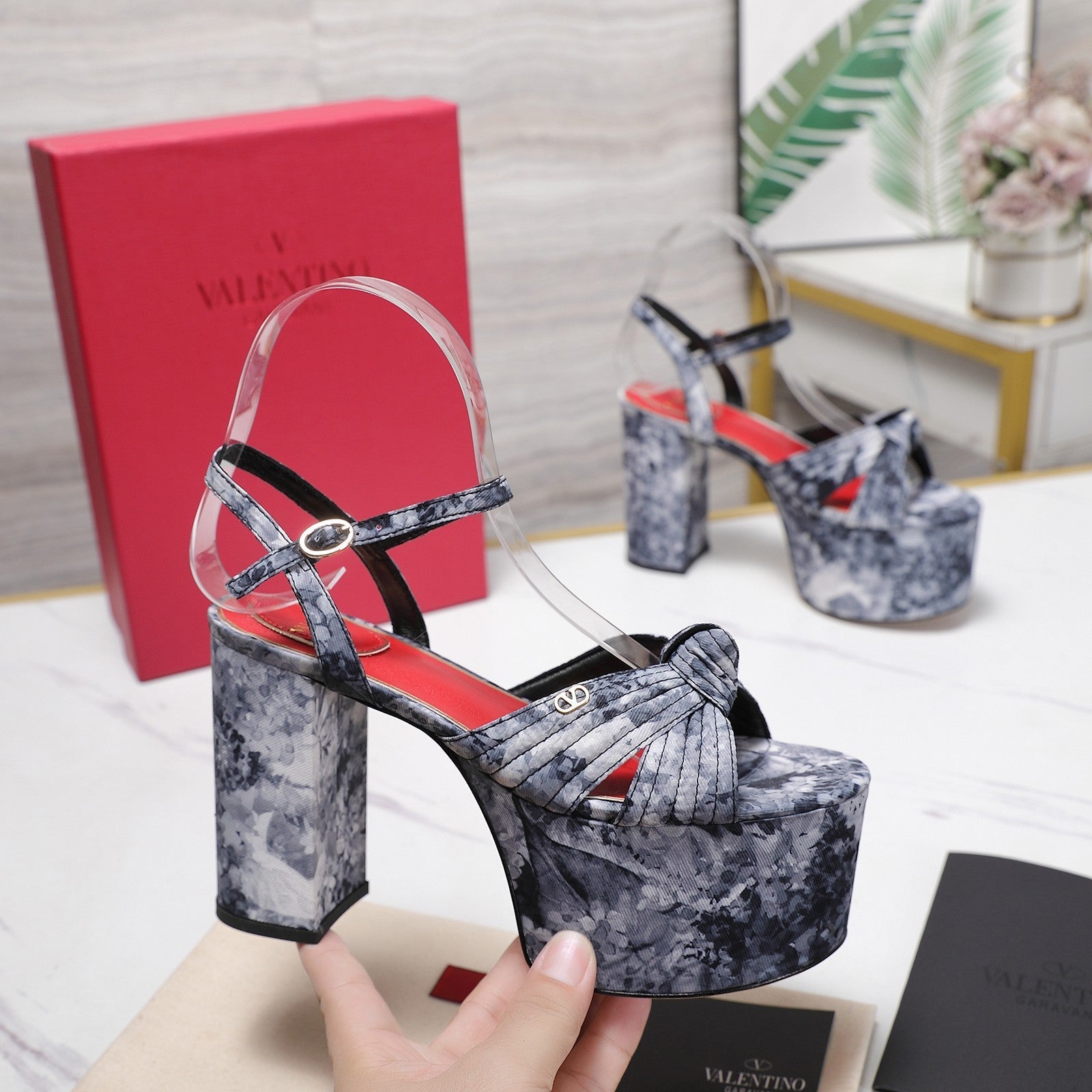 VLTN Crasher Platform Sandals Blue Grey Fabric 913110