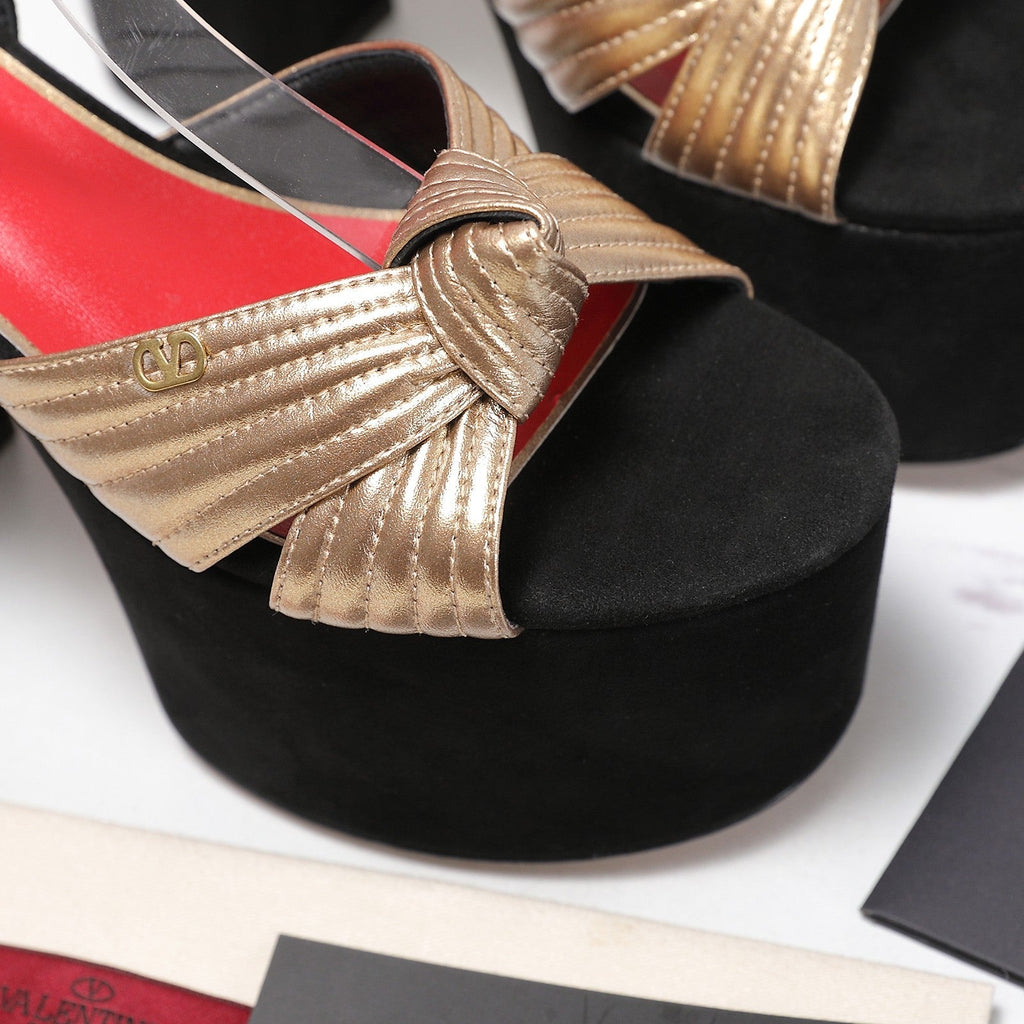 VLTN Crasher Platform Sandals Gold Black Leather 913107