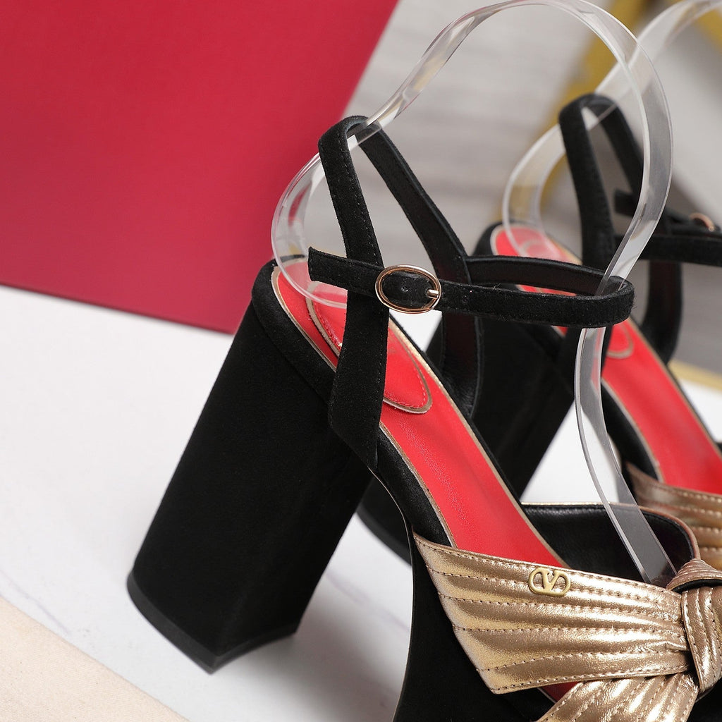 VLTN Crasher Platform Sandals Gold Black Leather 913107