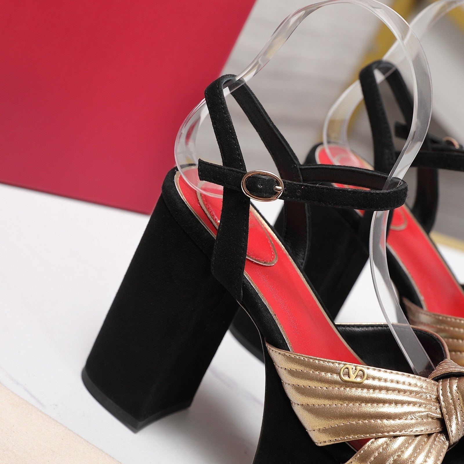 VLTN Crasher Platform Sandals Gold Black Leather 913107