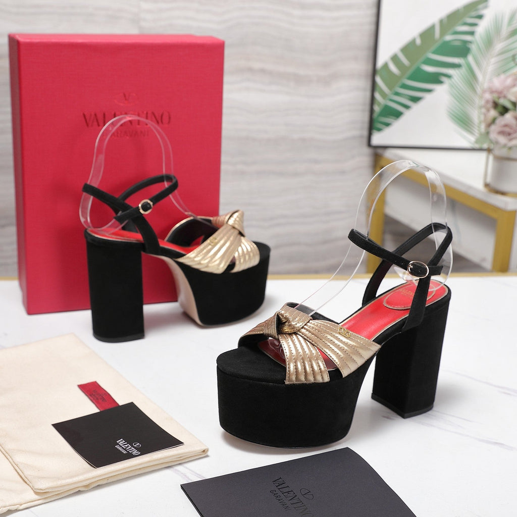 VLTN Crasher Platform Sandals Gold Black Leather 913107