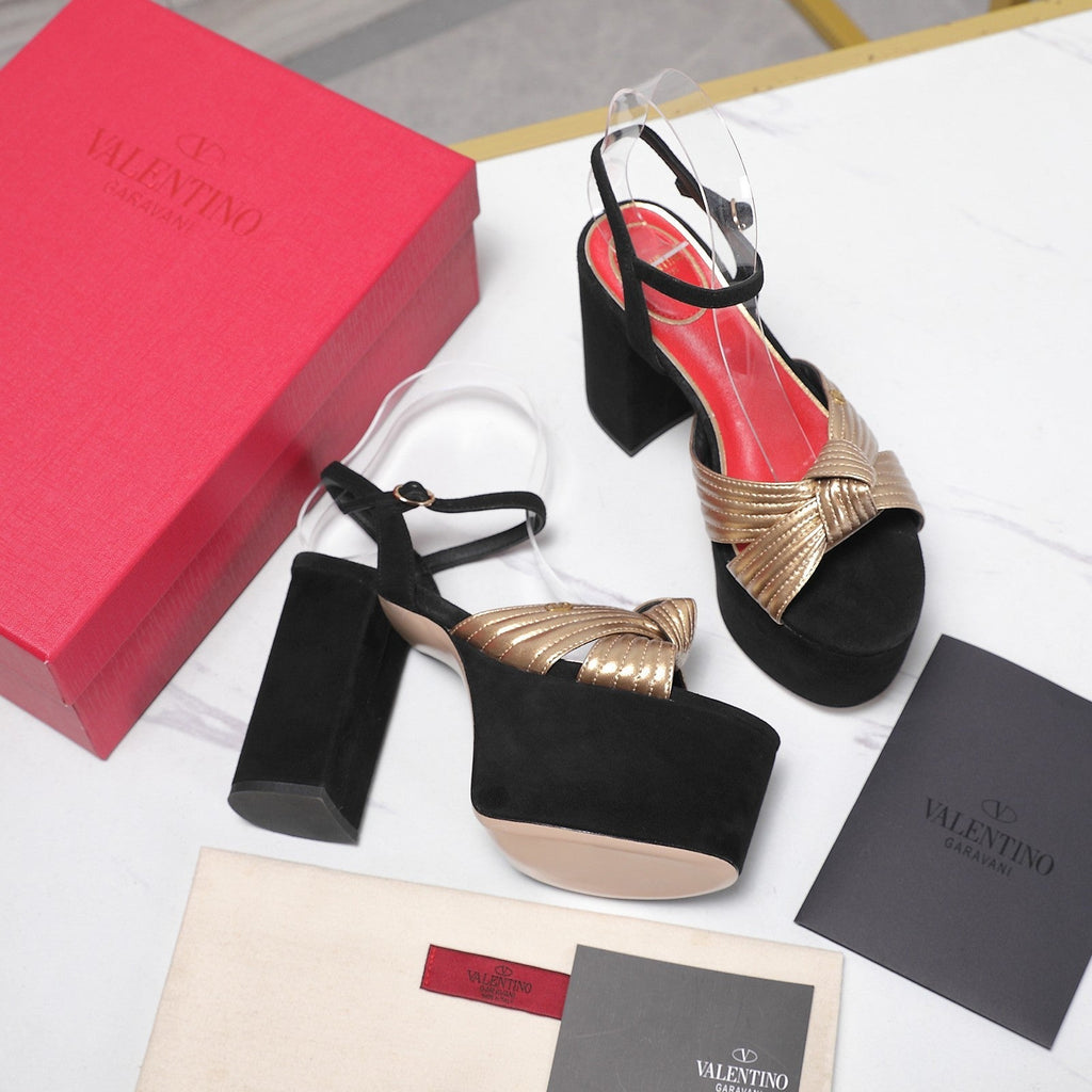 VLTN Crasher Platform Sandals Gold Black Leather 913107