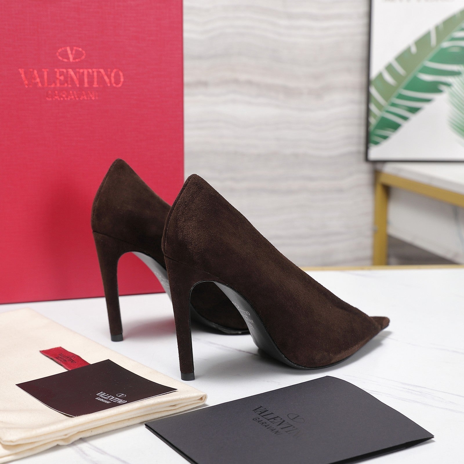 VLTN Revele Clear Strap Peep Toe Pumps 10.5cm Dark Brown Suede Leather 913100